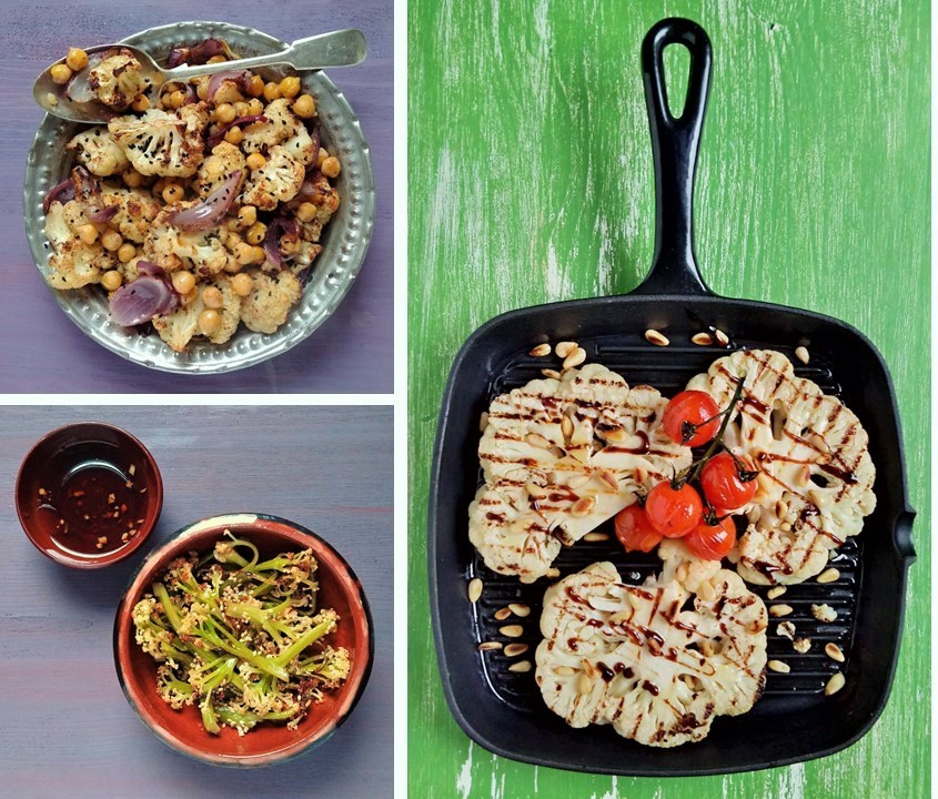Indian-spiced_roast_cauliflower_teriyaki_stir_fried_cauliflower_and_Italian-style_cauliflower_steak