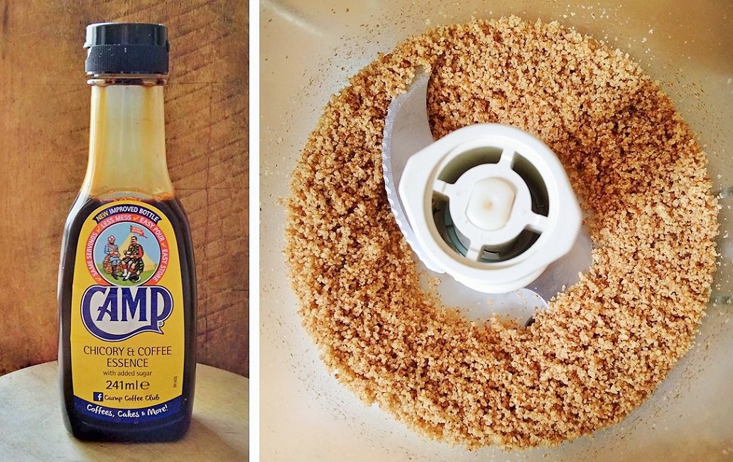 Camp_coffee_essence_and_ground_pecan_nuts