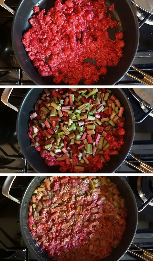 3_stages_to_cooking_rhubarb_and_raspberries_for_jelly_preserve