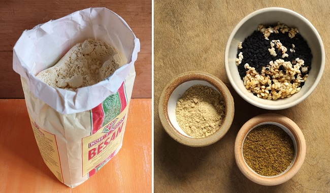 Bag_of_chickpea_flour_and_spices_to_flavour_courgette_bhajis