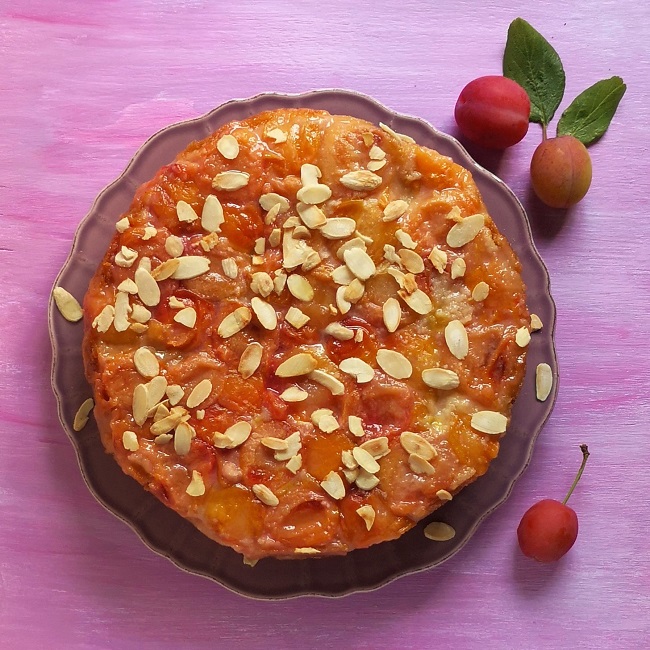 Overhead_image_of upside-down_plum_and_marzipan_cake