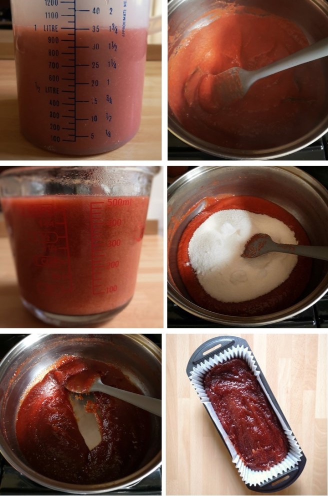Measuring_plum_pulp_and_cooking_with_sugar_to_make_membrillo