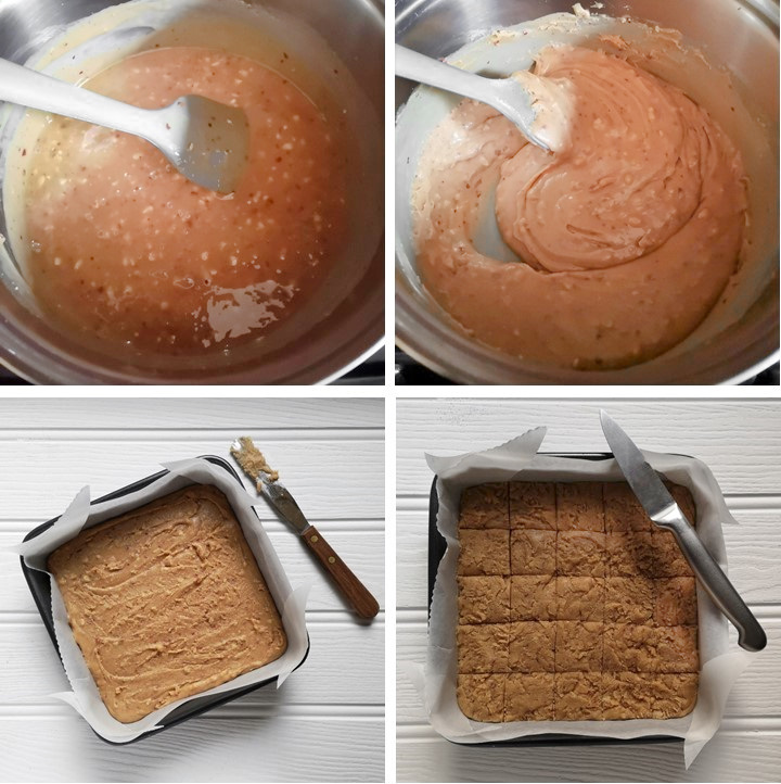 Steps_showing_fudge_texture_and_setting_in_tin