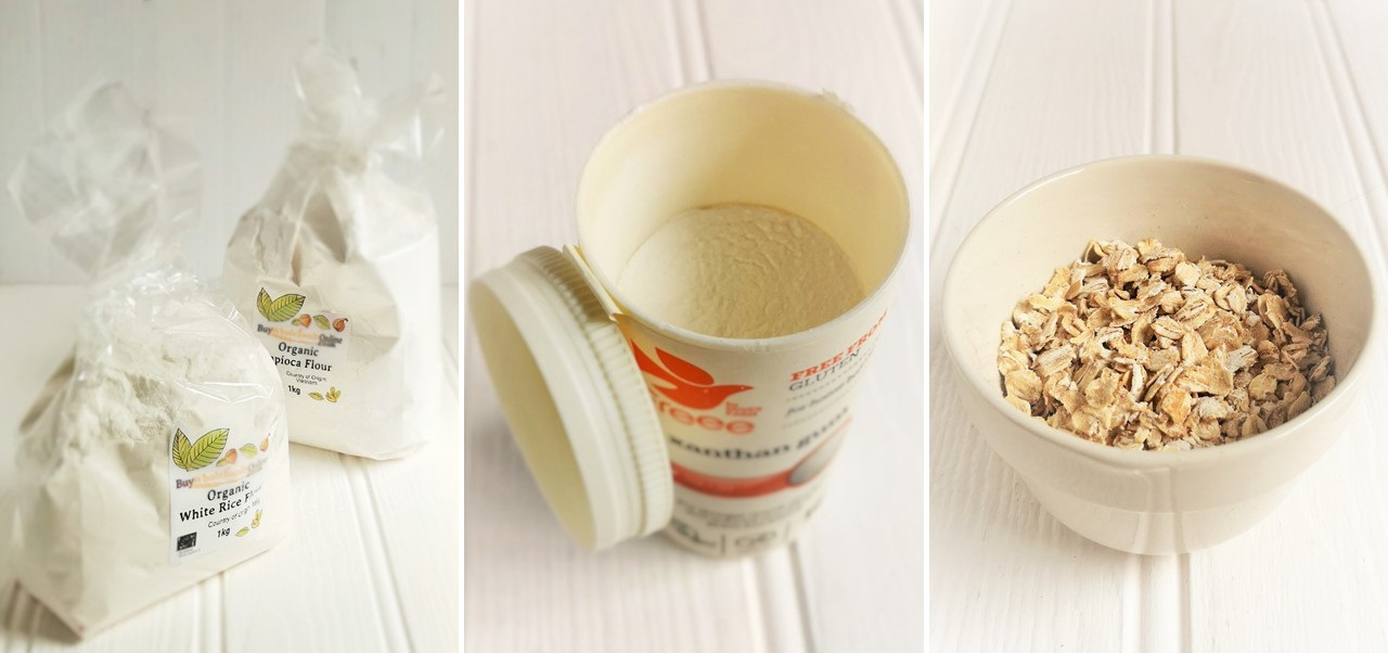 2_bags_gluten-free_flour,_a_tub_of_xanthan_gum,_and_jumbo_oats