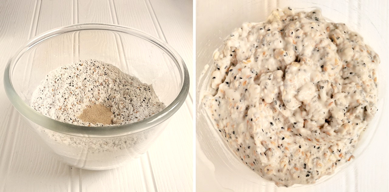 Dry_gluten-free_bread-making_ingredients_and_mixed_with_oil_and_water