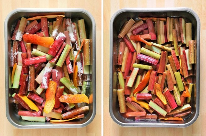 Prepared_rhubarb_with_orange_rind_and_juice_sprinkled_with_sugar