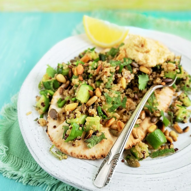 Cucumber_and_quinoa_tabbouleh_served_on_warm_gluten-free_pitta_bread_with_hummus