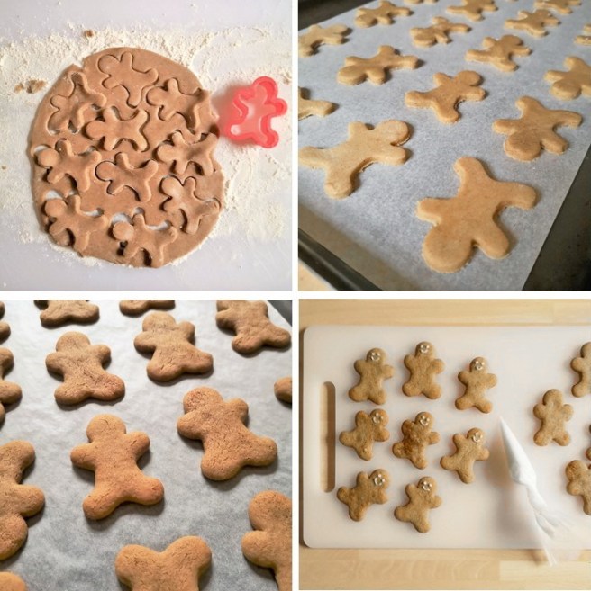 4_steps_showing_shaping_baking_and_decorating_homemade_gingerbread_men