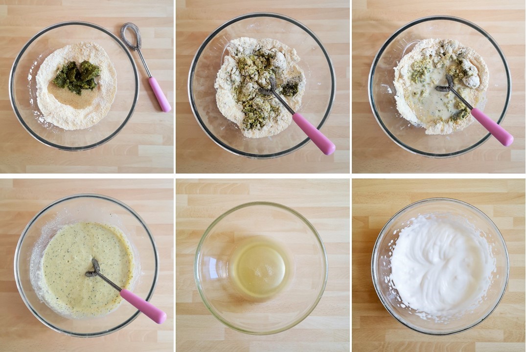 Adding_homemade_pesto_and_whisked_aqua_fava_to_fritter_batter