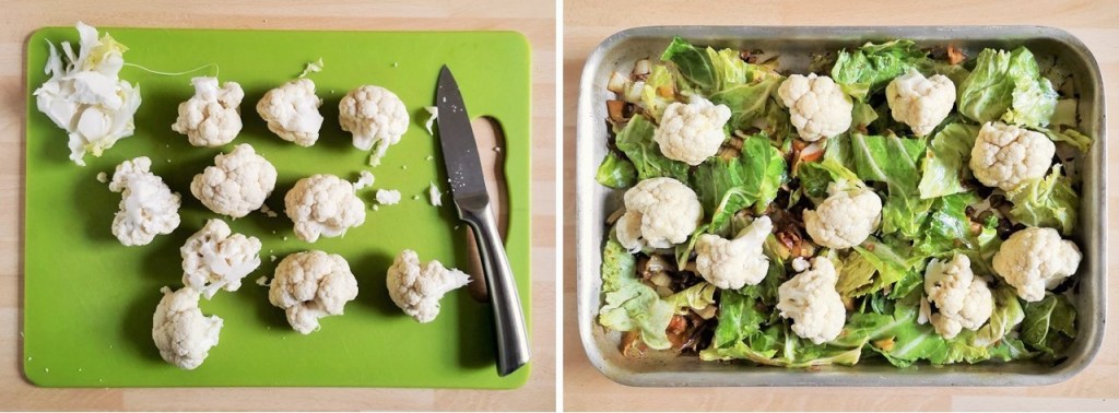 Preparing_cauliflower_curds_and_cooking_the_leaves