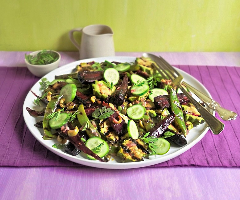 Seasonal_vegetable_salad_served_with_chopped_carrot_tops_and_white_balsamic_dressing