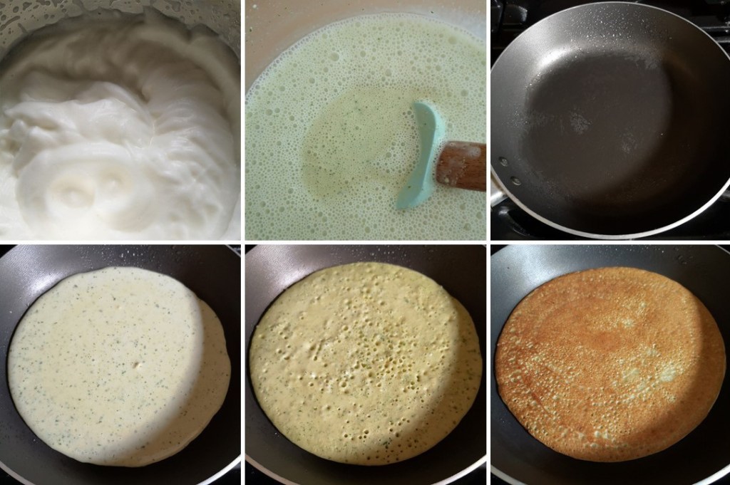 Steps_showing_the_cooking_of_pesto_pancakes