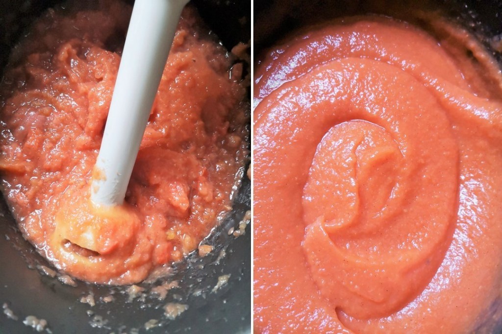 Blending_slow_cooked_fruit_to_make_fruit_butter