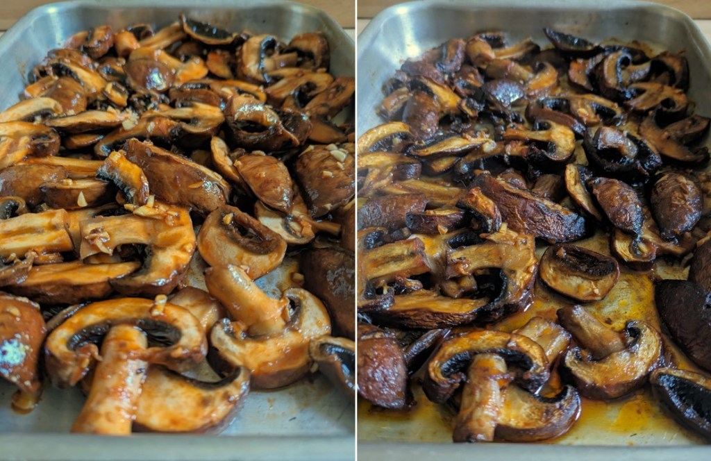 Chestnut_mushrooms_ before_and_after_roasting