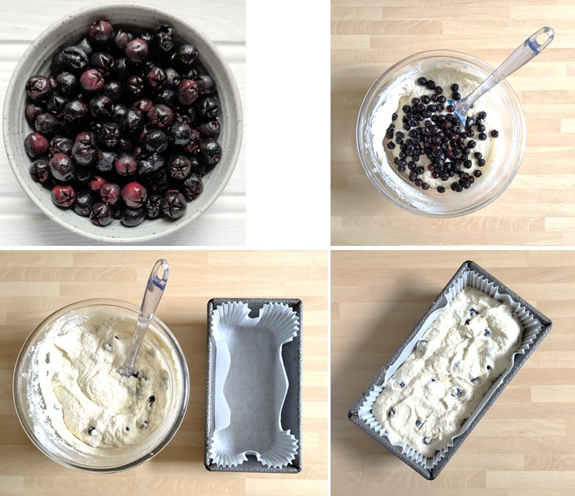 Adding_fresh_homegrown_Salal_berries_to_cake_batter