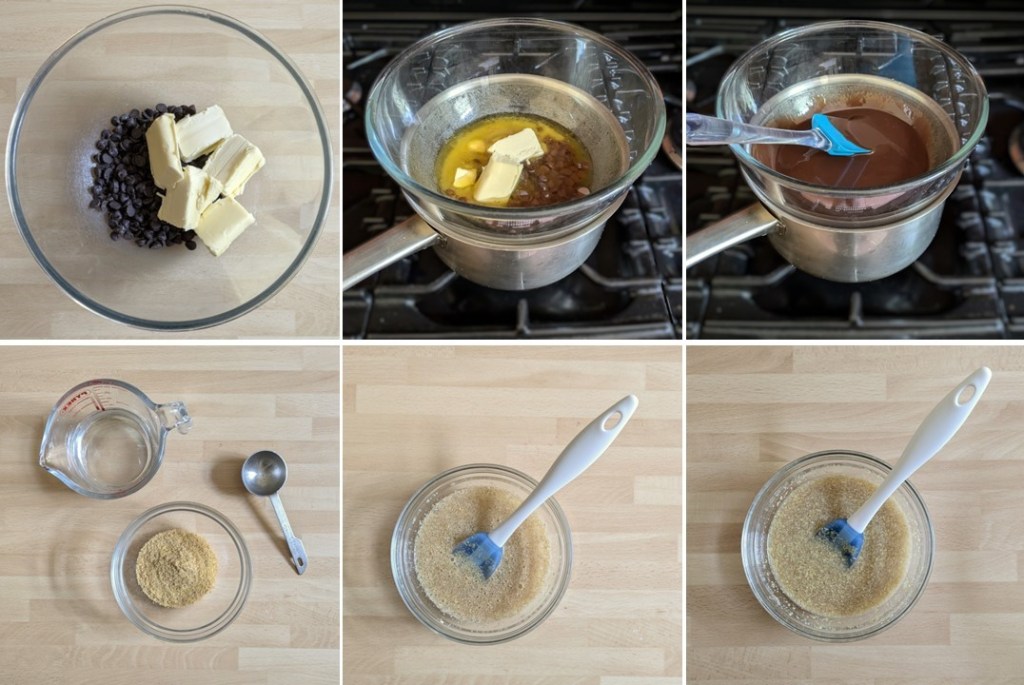 Melting_chocolate_and_making_flax_egg_for_gluten-free_dairy-free_vegan_chocolate_brownie